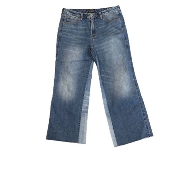 Abercrombie & Fitch Crop Two Tone wide leg jeans Raw hem - Picture 2 of 5